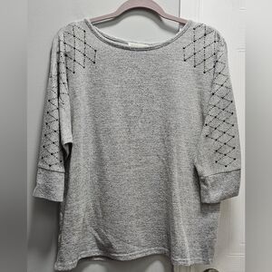 Clover + Pine Gray Embellished Sleeve Top – Size L